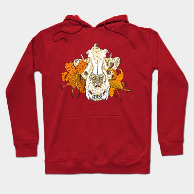 Tiger Skull with Tiger Lilies Hoodie by Tinker and Bone Studio